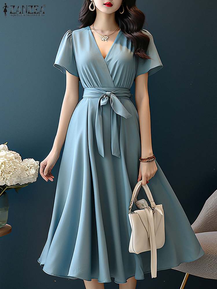 Women Formal Wear Zara - ZANZEA 2024 elegante manica corta a-line