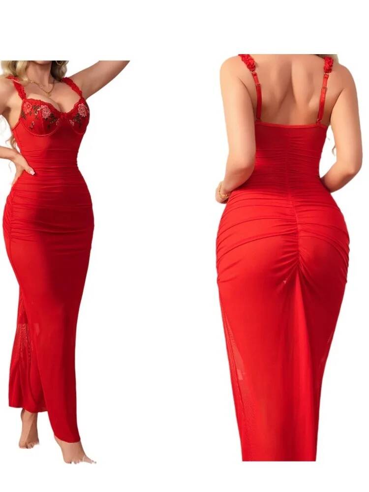 Abito rosso increspato con cin - Women Formal Wear Trends recensione e prezzo